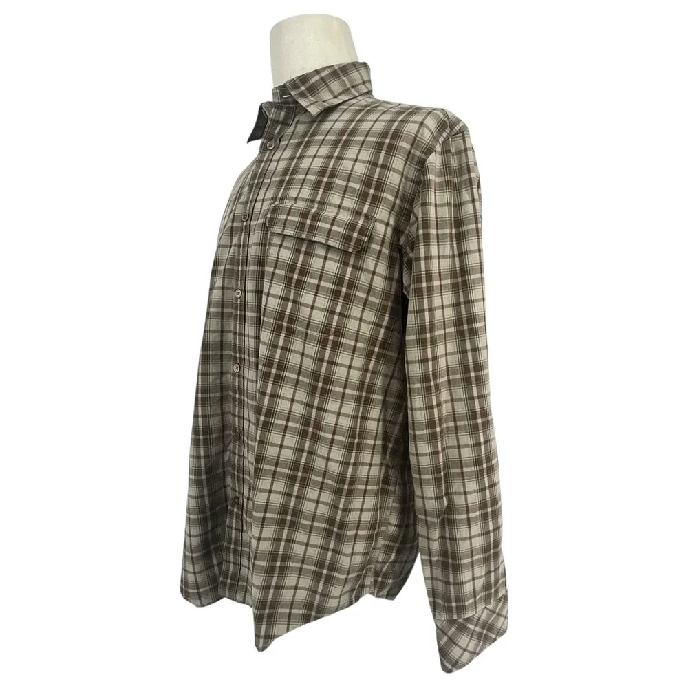 Banana Republic Relaxed Plaid Button Down Shirt Mens‎ L Brown Tan Cotton Casual